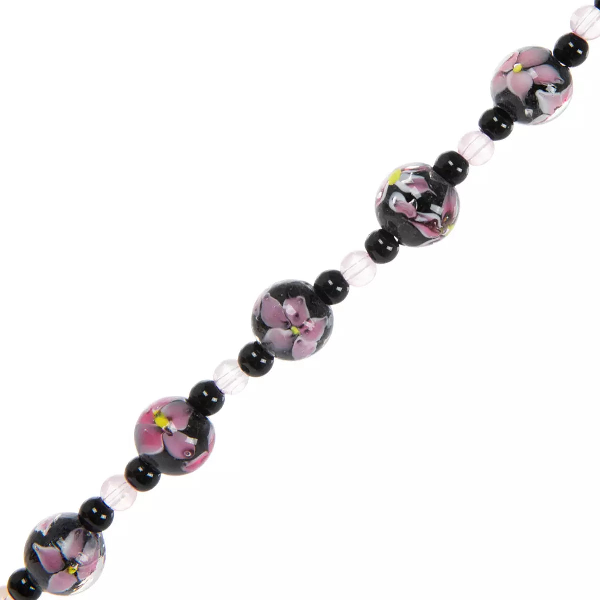 Pink & Black Flower Lampwork