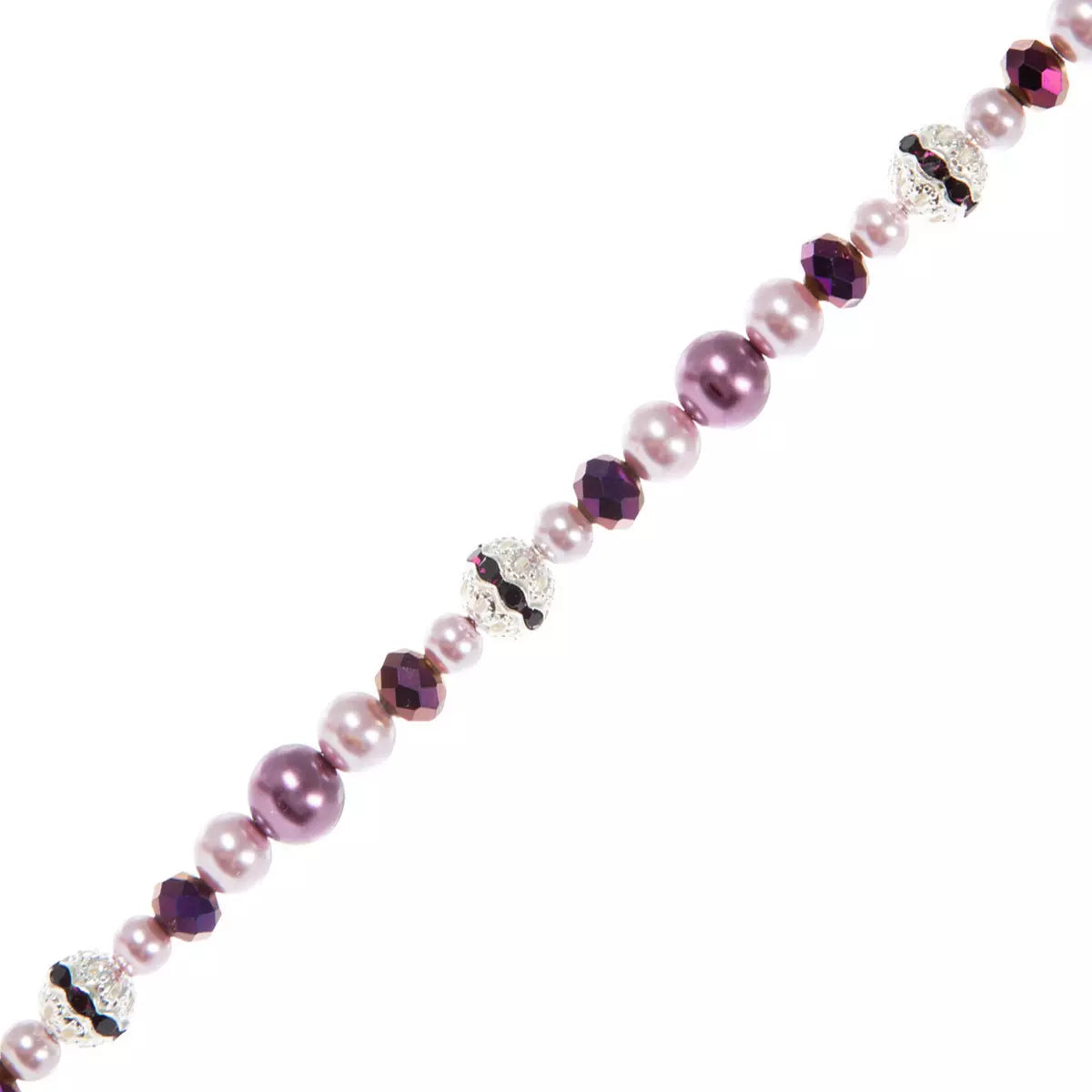 Violet Glass Pearl & Rhinestone Strand - view 2