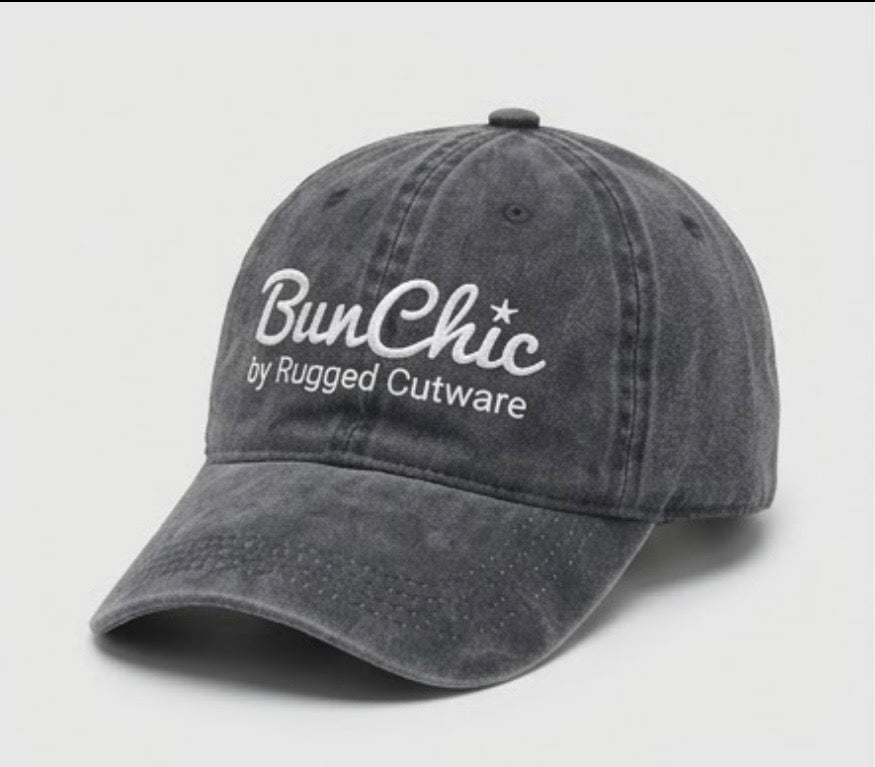 Black ponytail baseball cap with built-in hair tie