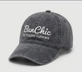 Black ponytail baseball cap with built-in hair tie