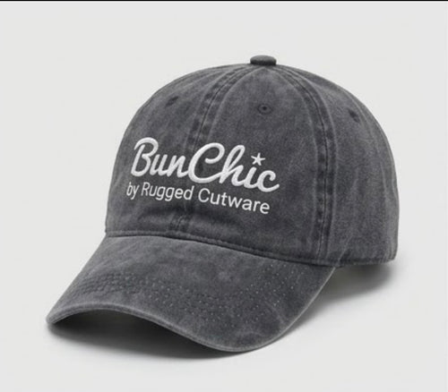 Black ponytail baseball cap with built-in hair tie