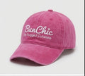 Pink ponytail baseball cap with built-in hair tie