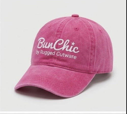 Pink ponytail baseball cap with built-in hair tie